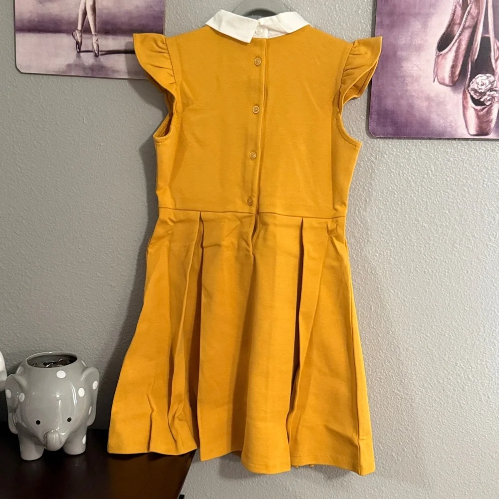 Janie and Jack flutter Sleeve Ponte dress size 8 cotton golden yellow white new